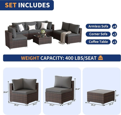 Patio Furniture Set, 7-Piece Outdoor Sectional with Waterproof Cover,