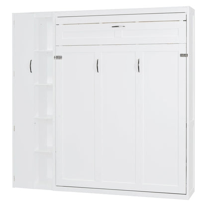 Queen Size Murphy Bed Wall Bed with Shelves, Wardrobe and LED Lights