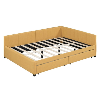 Full Size Upholstered Daybed with 2 Storage Drawers Sofa Bed Frame No