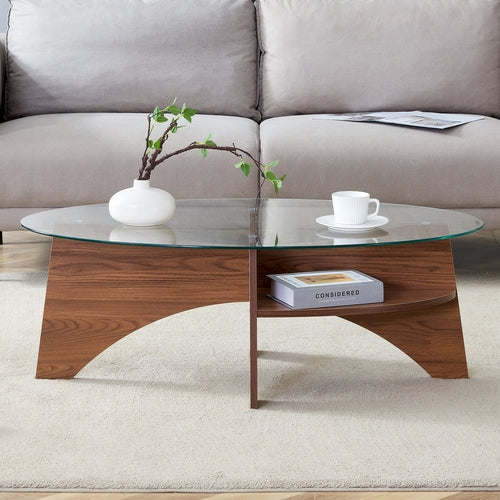 Oval Glass Coffee Table – 41.3" Modern Tempered Glass Table,