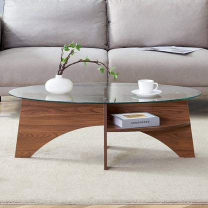 Oval Glass Coffee Table – 41.3" Modern Tempered Glass Table,