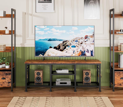 Rustic Brown TV Stand For 55 Inch With Open Storage Shelves