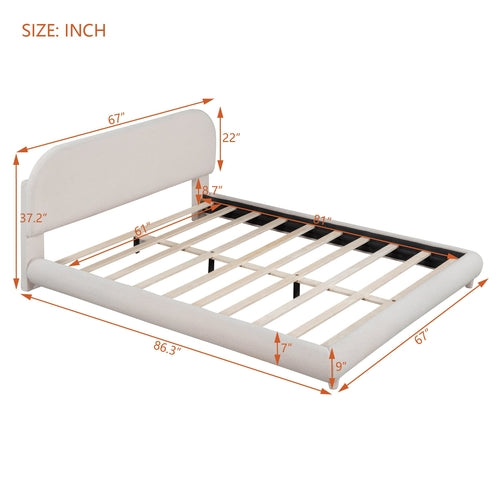 Teddy Fleece Upholstered Platform Bed with Thick Fabric, Solid Frame