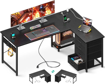 53 Inch L Shaped Gaming Desk With USB Ports For Home Office