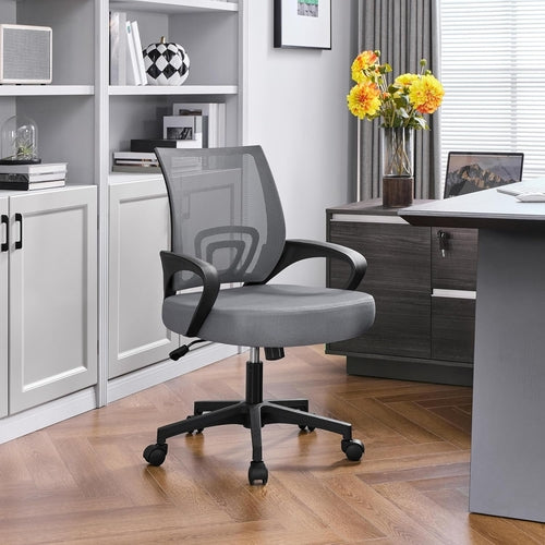 Dark Grey Ergonomic Mesh Office Chair With Lumbar Support Mid Back