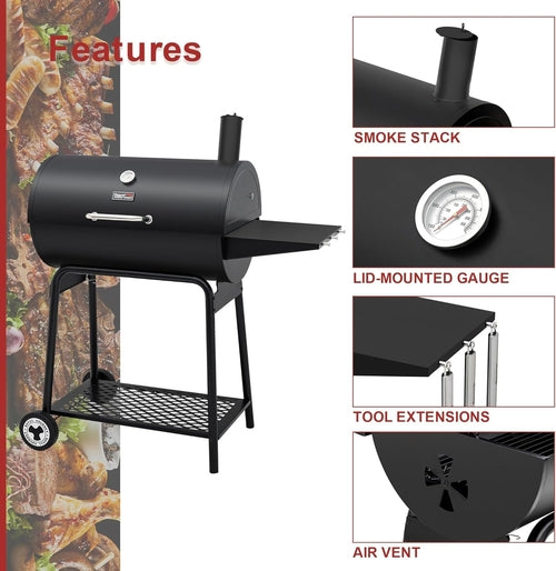 30 Inch Barrel Charcoal Grill With 627 Square Inches Cooking Space