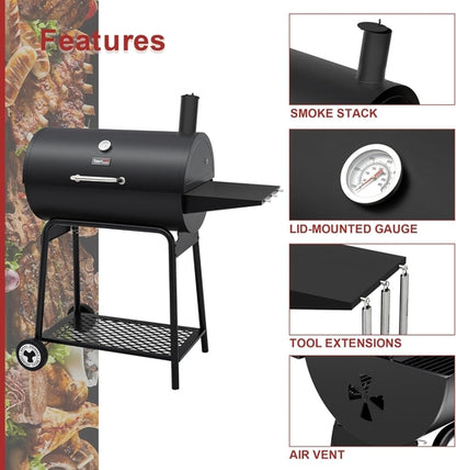 30 Inch Barrel Charcoal Grill With 627 Square Inches Cooking Space