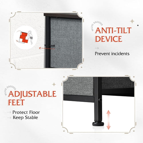 Fabric Dresser for Bedroom with Open Shelves, Tall Dresser with 8