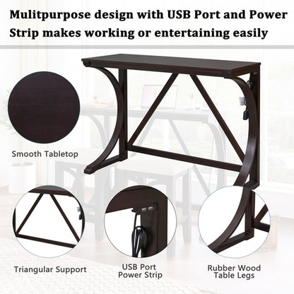 TOPMAx Farmhouse 3- Piece Counter Height Dining Table Set With USB