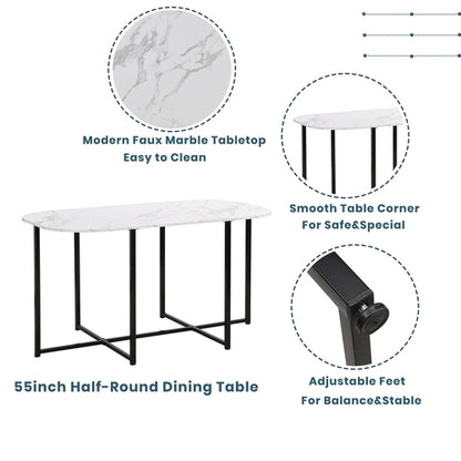 Modern 7-Piece Dining Table Set with Faux Marble Compact 55Inch