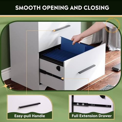 2 Drawer White Wood Lateral File Cabinet With Lock For Office Or Home