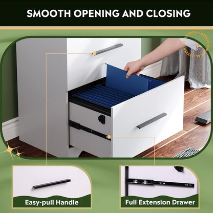 2 Drawer White Wood Lateral File Cabinet With Lock For Office Or Home