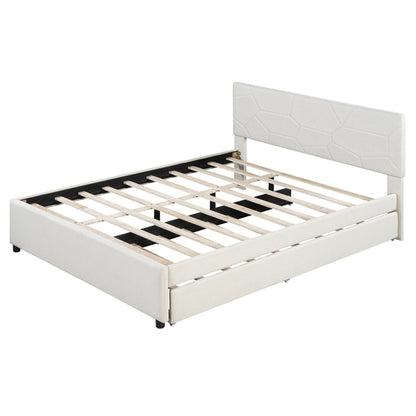 Queen Size Upholstered Platform Bed with Brick Pattern Headboard and