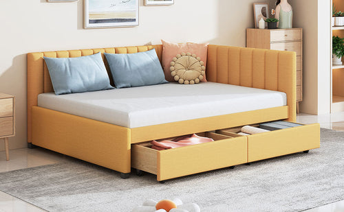 Full Size Upholstered Daybed with 2 Storage Drawers Sofa Bed Frame No