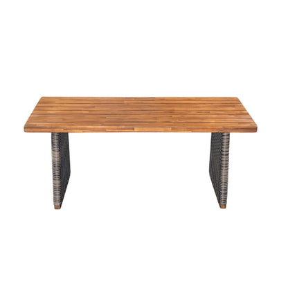 Outdoor 3 Piece Acacia Wood Dining Set with Handwoven Rattan Legs