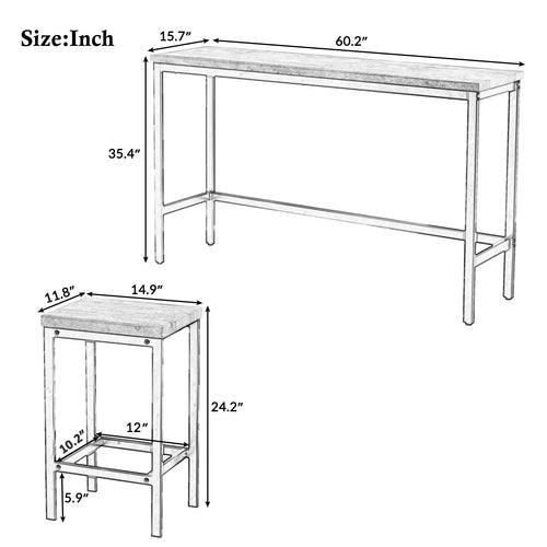 Counter Height Extra Long Dining Table Set with 3 Stools Pub Kitchen