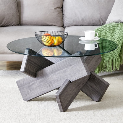 Modern Round Glass Coffee Table – 33.4" Tempered Glass Top with MDF