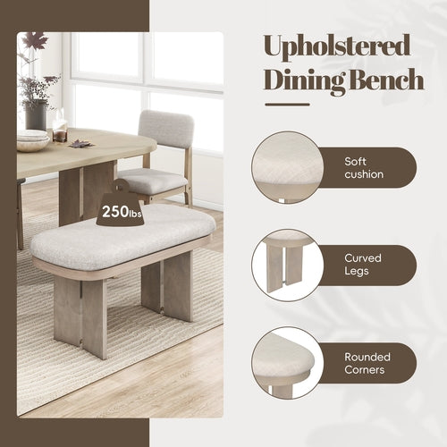 Solid Wood Dining Table Set with Bench - 6-Piece Upholstered