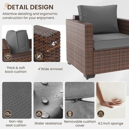 5 Piece Wicker Patio Furniture Set With Fire Pit Table Grey