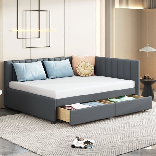 Full Size Upholstered Daybed with 2 Storage Drawers Sofa Bed Frame No