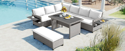 5-Piece Outdoor Patio Rattan Sofa Set, Sectional PE Wicker L-Shaped