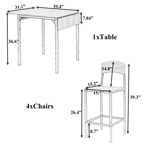 Farmhouse 5-piece Counter Height Drop Leaf Dining Table Set with