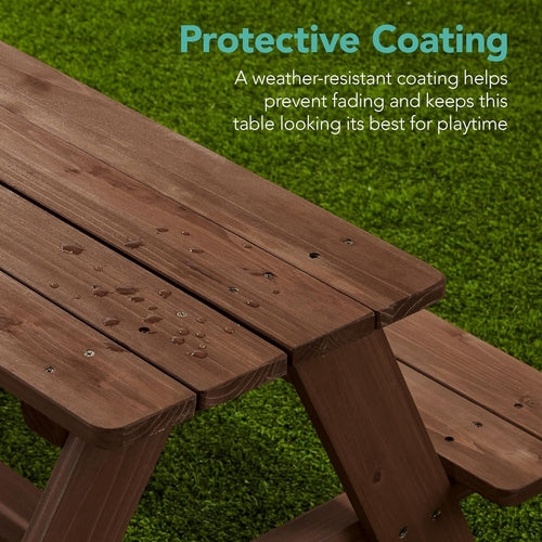 Walnut Wooden Kids Picnic Table With Adjustable Umbrella