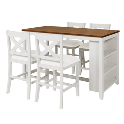 5 Pieces Counter Height Rustic Farmhouse Dining Room Wooden Bar Table