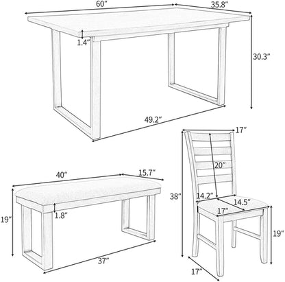 6 Piece Rustic Wood Dining Set With Bench And Chairs