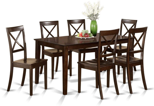 7 Piece Dining Table Set With 6 Chairs Wood Finish
