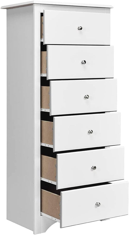 White Wooden 6 Drawer Dresser Chest For Bedroom Storage
