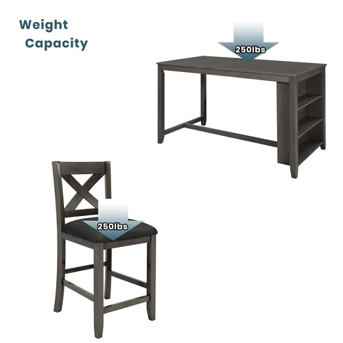 5 Pieces Counter Height Rustic Farmhouse Dining Room Wooden Bar Table
