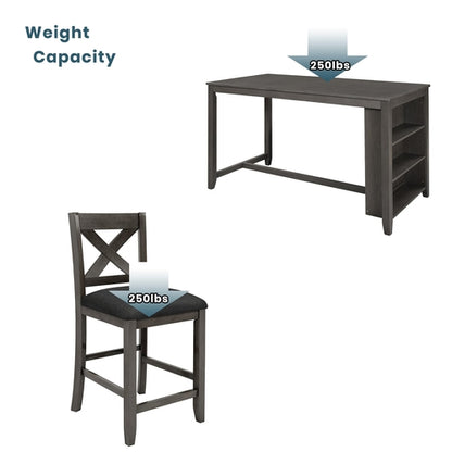 5 Pieces Counter Height Rustic Farmhouse Dining Room Wooden Bar Table