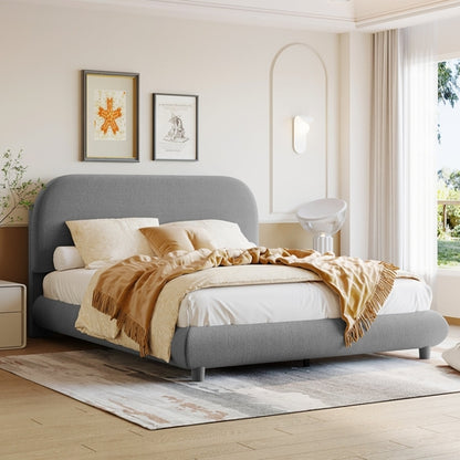 Teddy Fleece Upholstered Platform Bed with Thick Fabric, Solid Frame