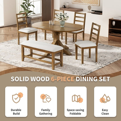 Farmhouse 6-Piece 60inch Extendable Pedestal Dining Table Set with