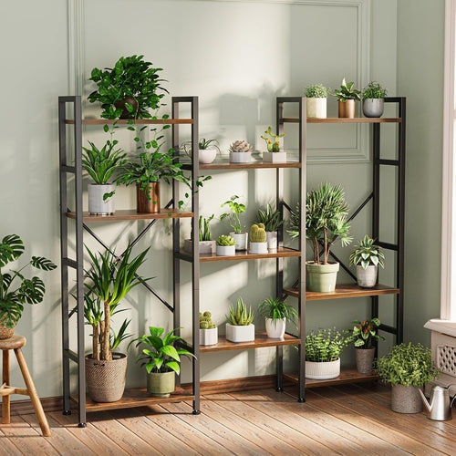 Triple 4 Tier Bookshelf, Bookcase with 11 Open Display Shelves, Wide