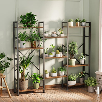 Triple 4 Tier Bookshelf, Bookcase with 11 Open Display Shelves, Wide