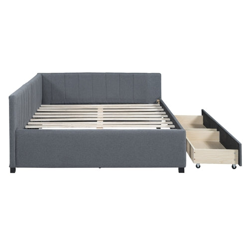 Full Size Upholstered Daybed with 2 Storage Drawers Sofa Bed Frame No