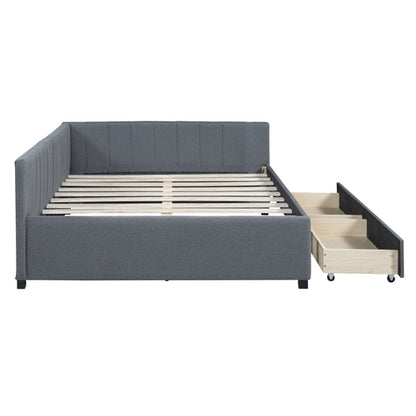 Full Size Upholstered Daybed with 2 Storage Drawers Sofa Bed Frame No