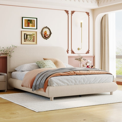 Teddy Fleece Upholstered Platform Bed with Thick Fabric, Solid Frame