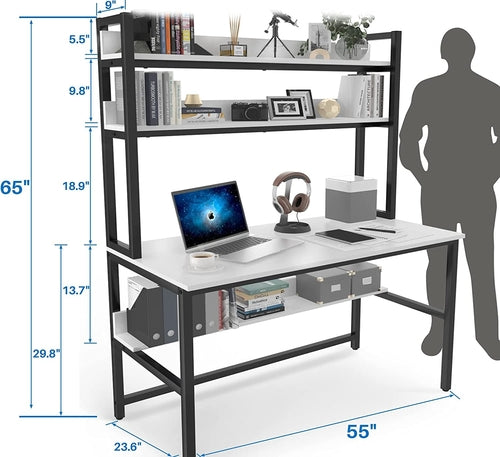 55 Inch Desk With Hutch And Bookshelf Open Shelves