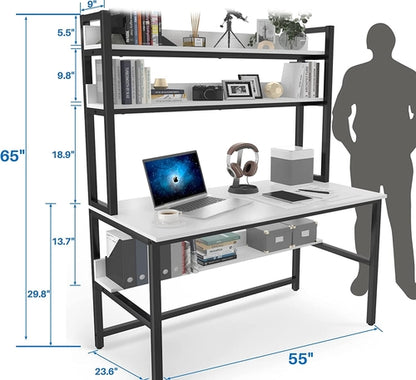 55 Inch Desk With Hutch And Bookshelf Open Shelves