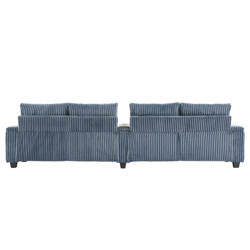 Modern 4-Seater Corduroy Sofa Couch with USB Ports, Hidden Storage and