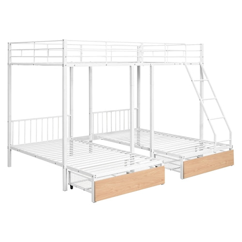 Full Over Twin & Twin Bunk Bed, Metal Triple Bunk Bed with Drawers and
