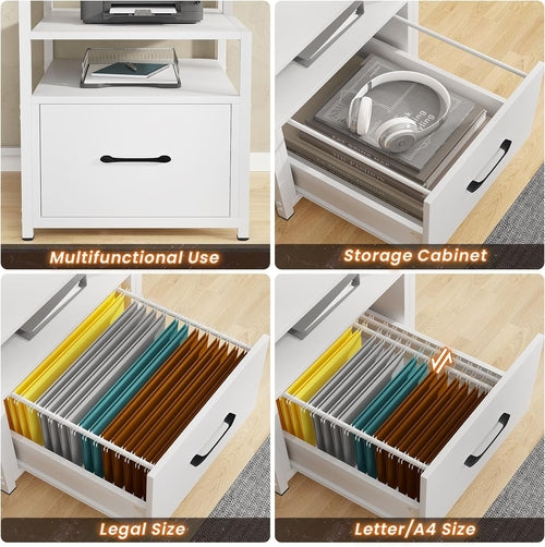 Modern Home Office Desk With 5 Drawers And LED Lights