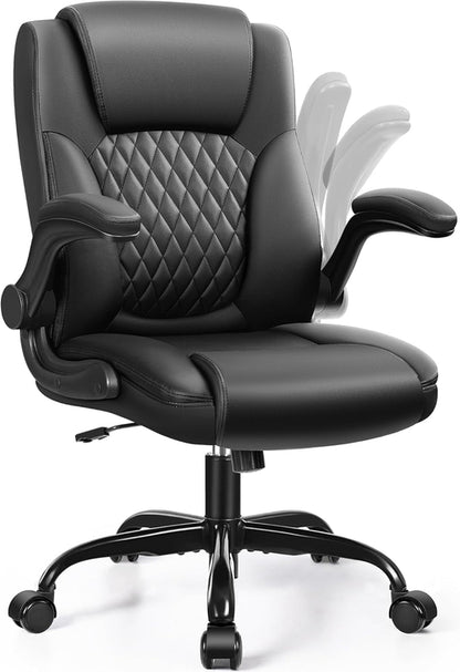 Ergonomic Leather Office Chair Adjustable Armrests Black