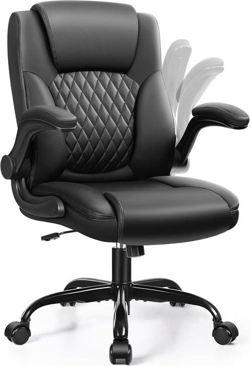 Ergonomic Leather Office Chair Adjustable Armrests Black