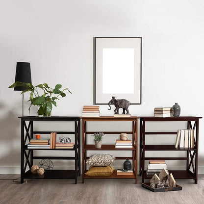 Three-Shelf Solid Wood Bookcase For Home Office Storage