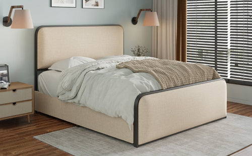 Modern Metal Bed Frame with Upholstered Curved Headboard and