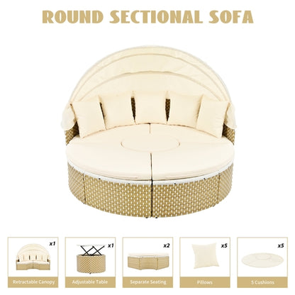 Patio Furniture Round Outdoor Sectional Sofa Set Rattan Daybed